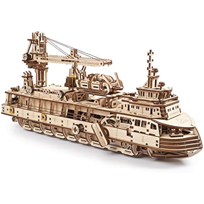 3D PUZZLES RESEARCH VESSEL DIY MODEL SHIP 3D - EXCLUSIVE WOODEN MODEL KITS FOR ADULTS TO BUILD - UNIQUE AND CREATIVE WOODEN MECHANICAL MODELS - SELF ASSEMBLY WOODCRAFT KITS - Image 1